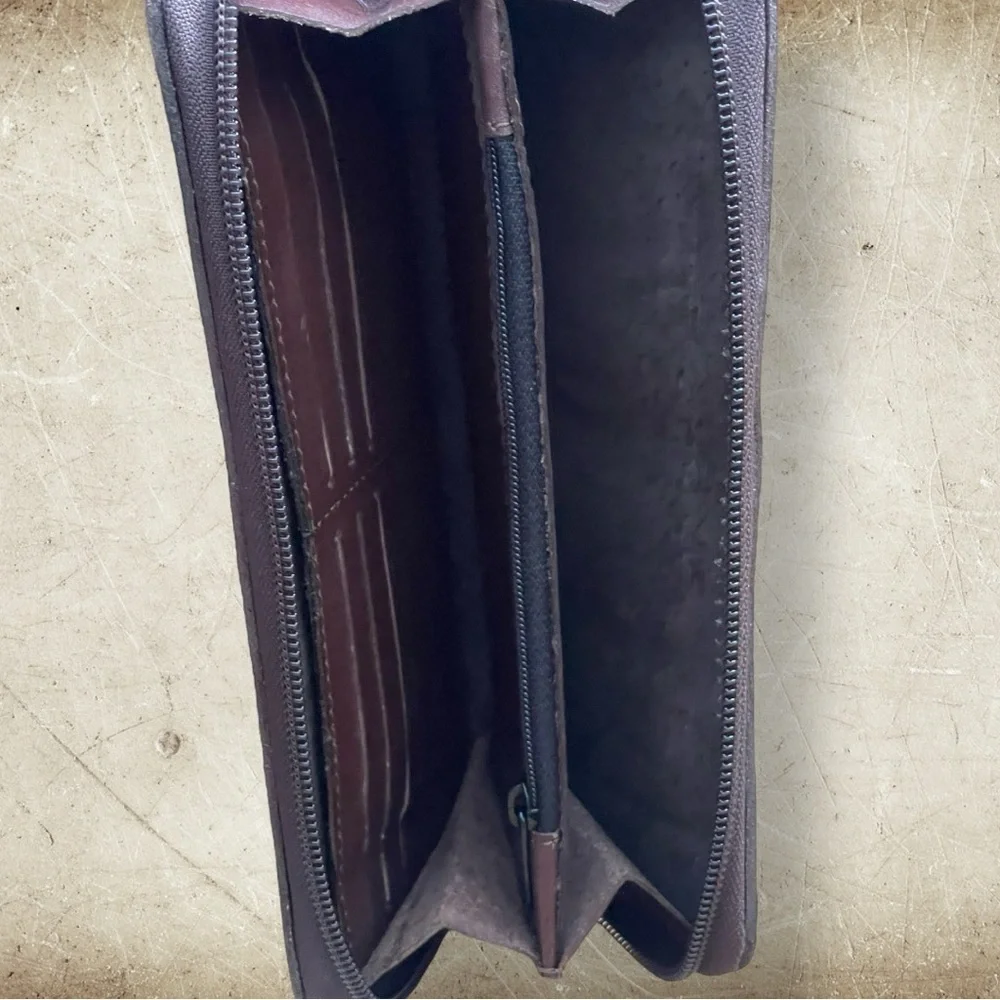 ADAMAlexis NWT Hand Tooled Brown Leather Zip Around Wallet